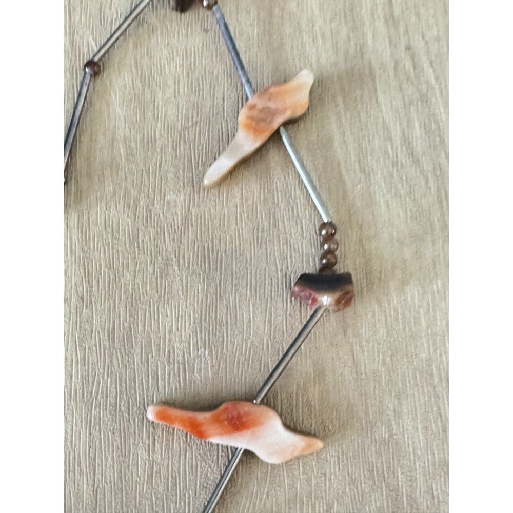 Vintage Southwestern Abalone Shell Bird Fetish Necklace With Brown Beads & Barre - Picture 6 of 6